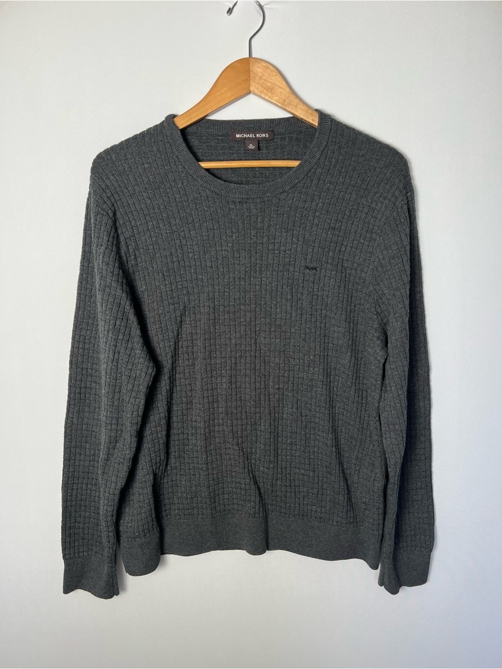 Michael Kors Men’s Gray Ribbed Pullover Knit Cotton Crew Neck Sweater XL